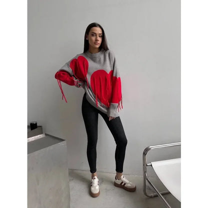 Playful Heart Tassel Sweater