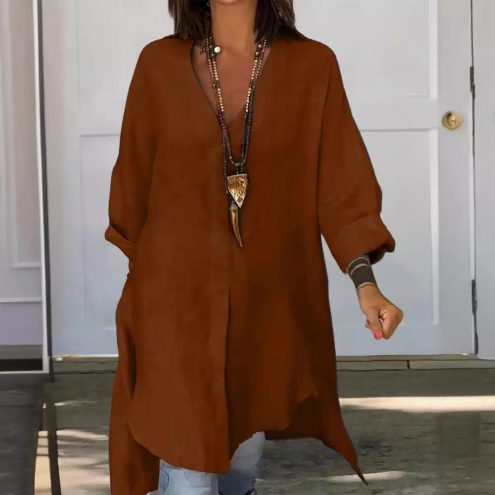 Linen Flow V-Neck Shirt Blouse