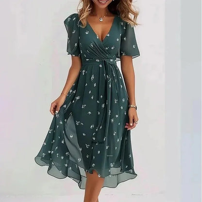 Printed V-Neck Knee Dress