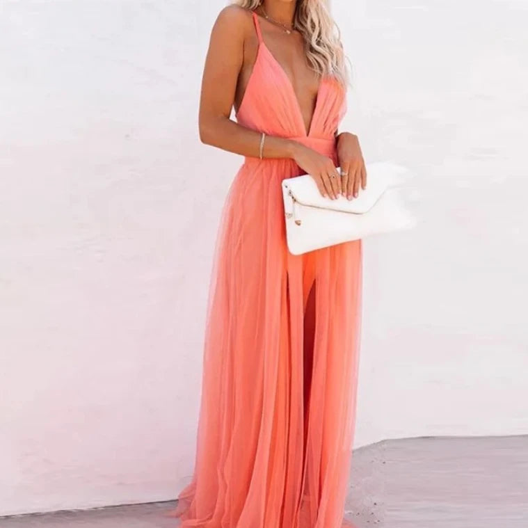 Lace Glam V-Neck Maxi Dress