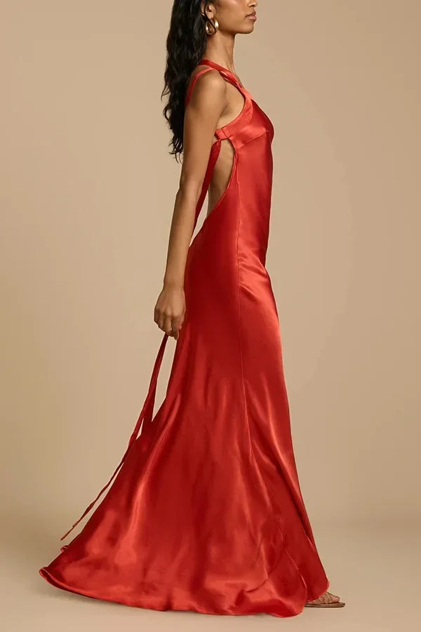 Crimson Allure One-Shoulder Maxi Dress