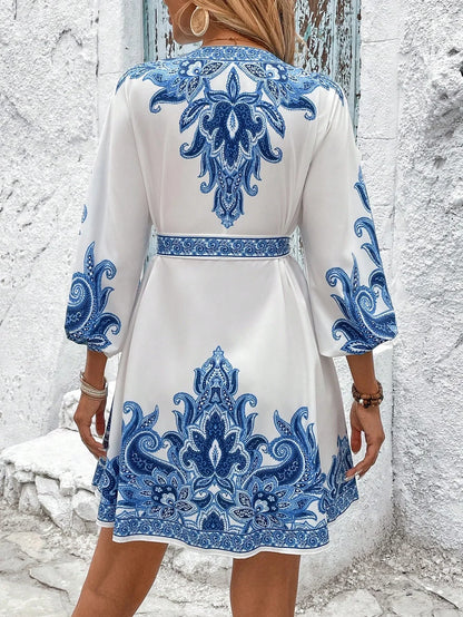 Golden Breeze V-Neck Tie Dress