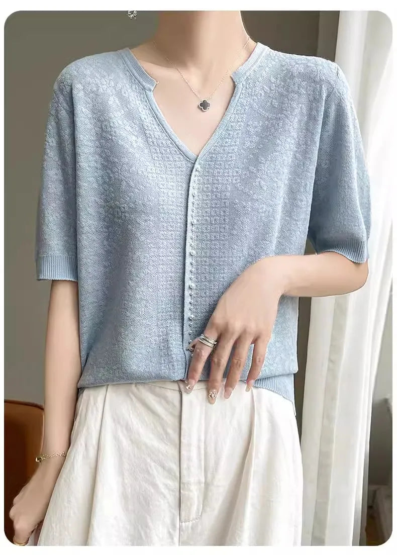 V-Neck Knitted Summer Top