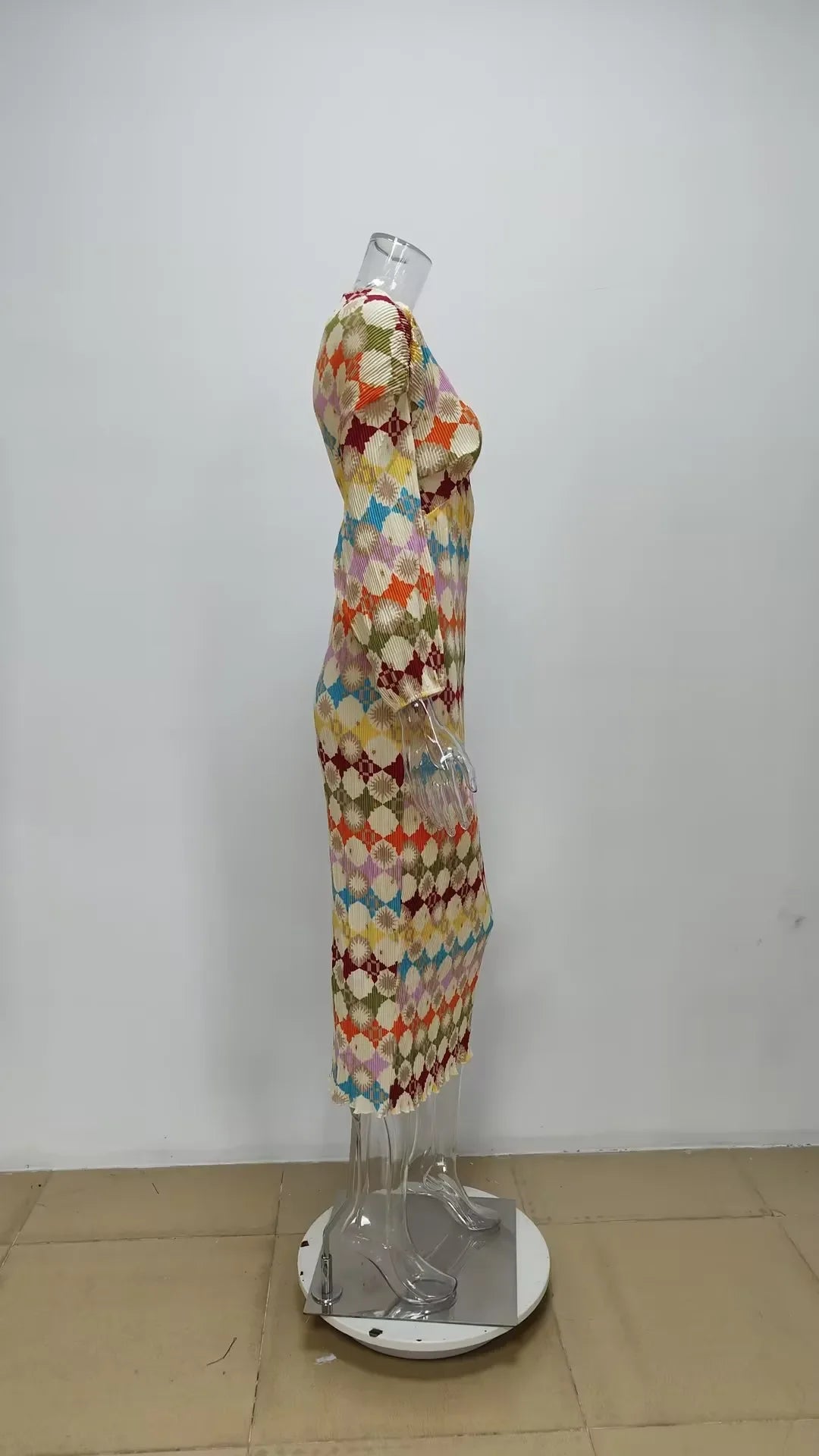 Geo Muse V-Neck Pleated Dress