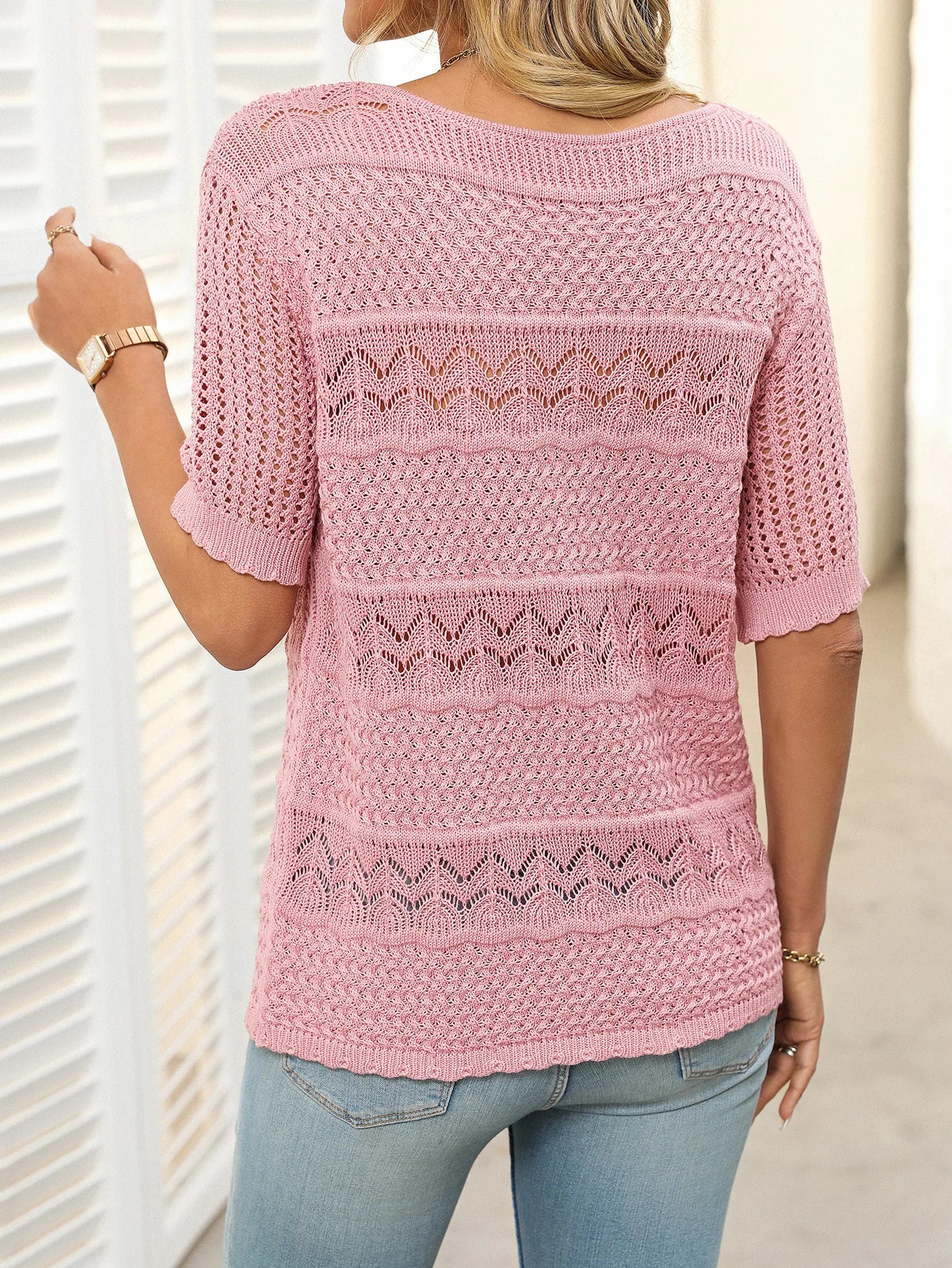 Knitted Hollow Floral Sleeve Top