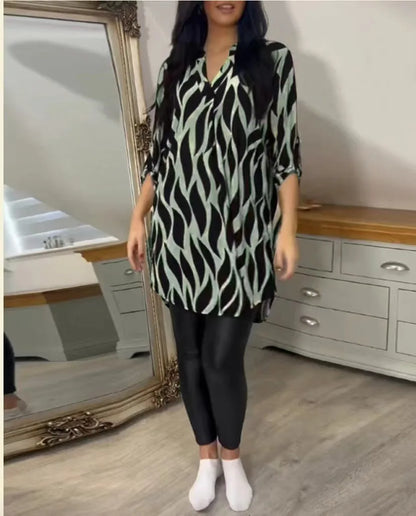 Printed Chiffon Notch Shirt