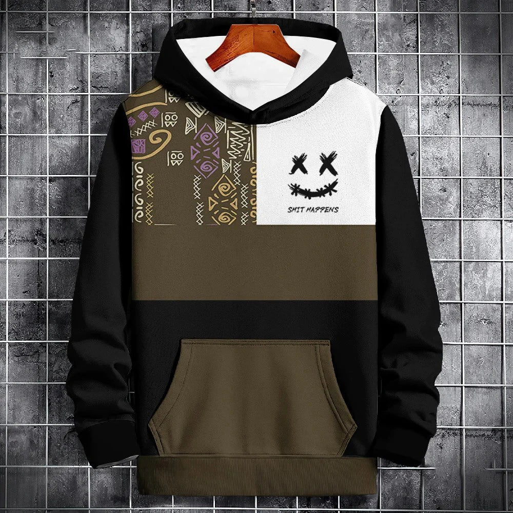 Ethnic Print Patchwork Hoodie