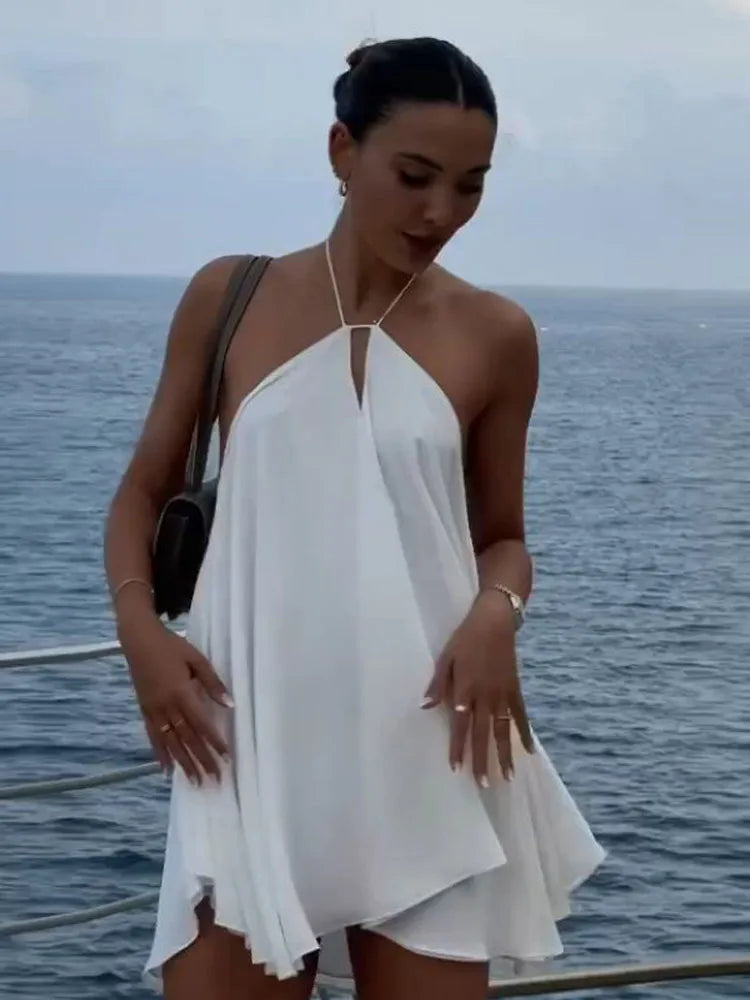 Chic Backless Pleated Tie Mini Dress