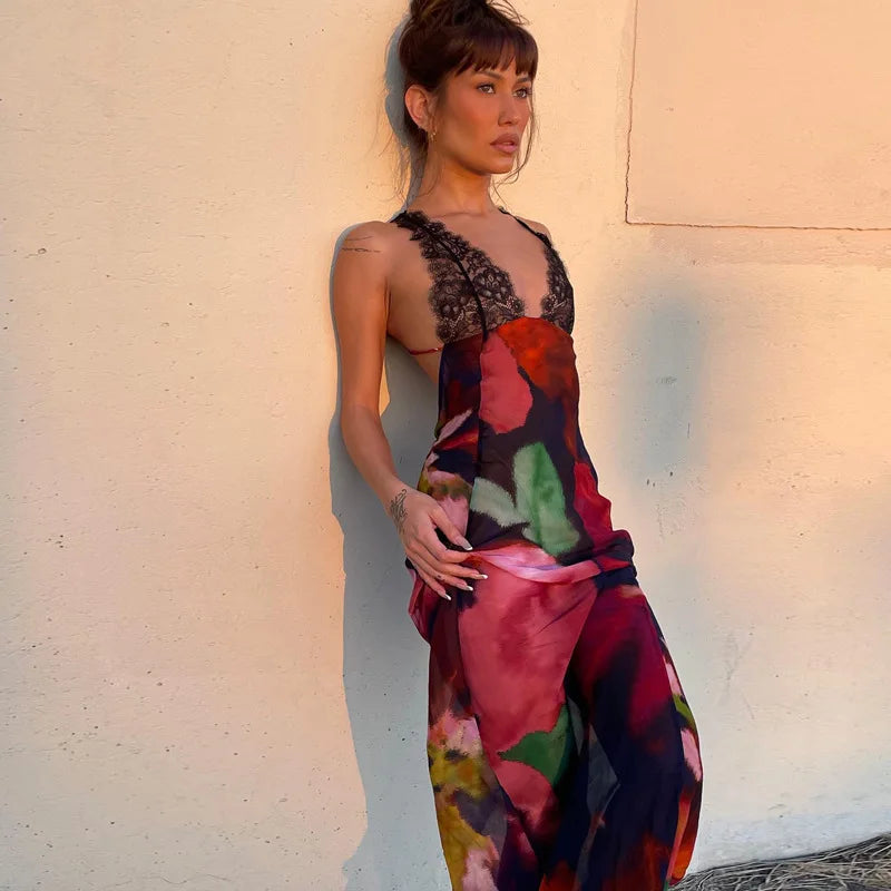 Elegant Floral Halter Maxi Gown