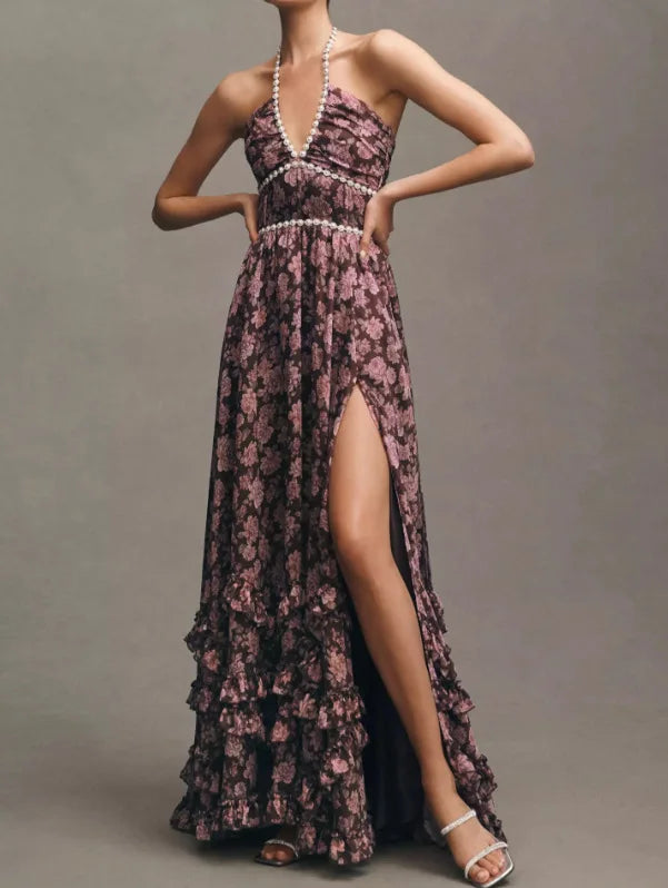 Floral Elegance Halter Maxi Dress