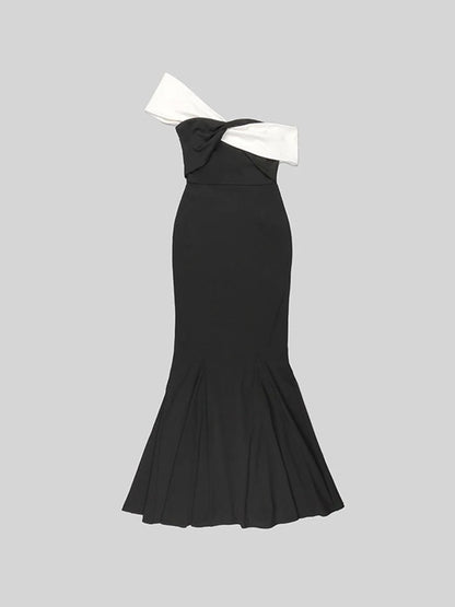 Glam Curve Contrast Slit Dress
