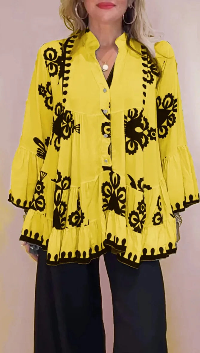 Elegant Print Long Sleeve Blouse