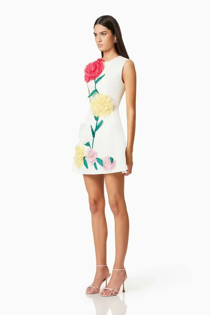 Floral Fusion 3D Print Dress