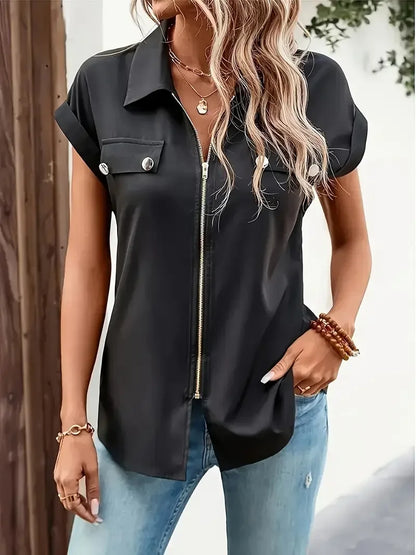 Zip Grace Plus Size Lapel Blouse