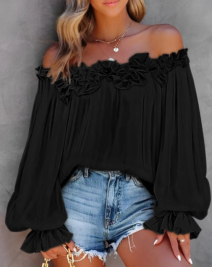 Ruffle Edge Long Sleeve Blouse