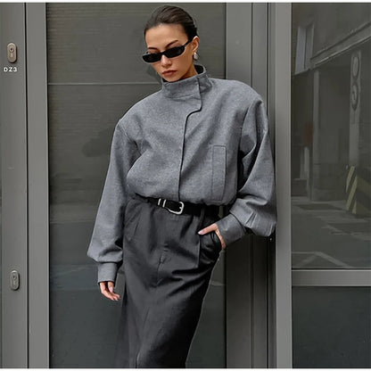 Elegant Gray Woolen Coat