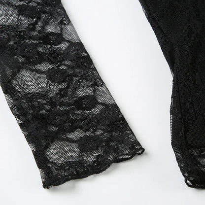 Goth Lace Sheer Patchwork Crop Top