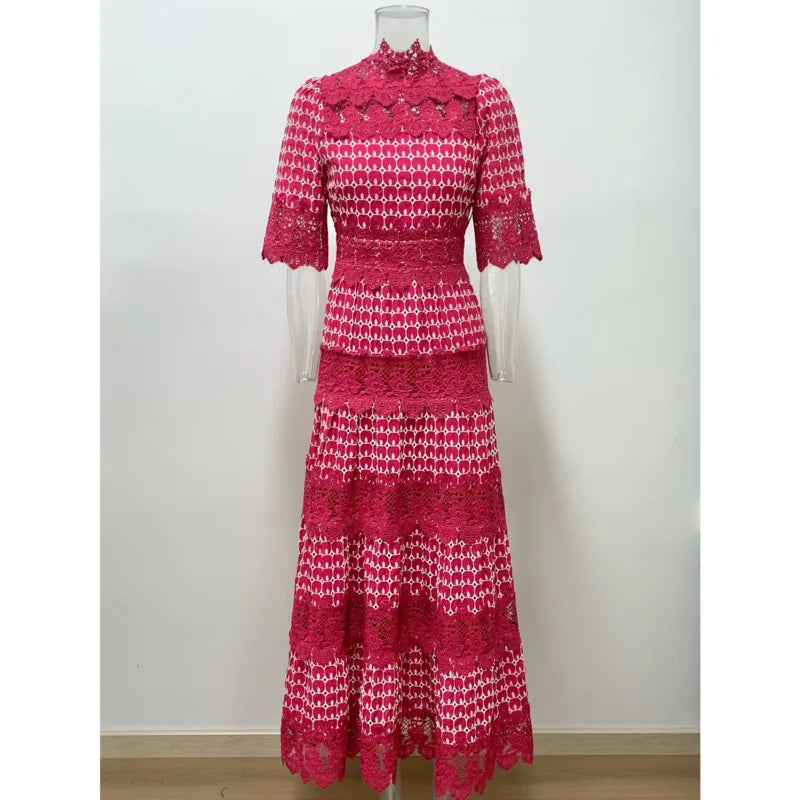 Crimson Charm Tiered Midi Dress