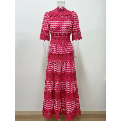 Crimson Charm Tiered Midi Dress