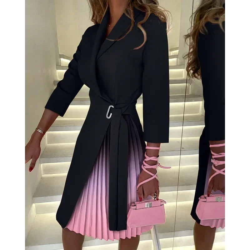 Elegant Belted Blazer Midi Dress