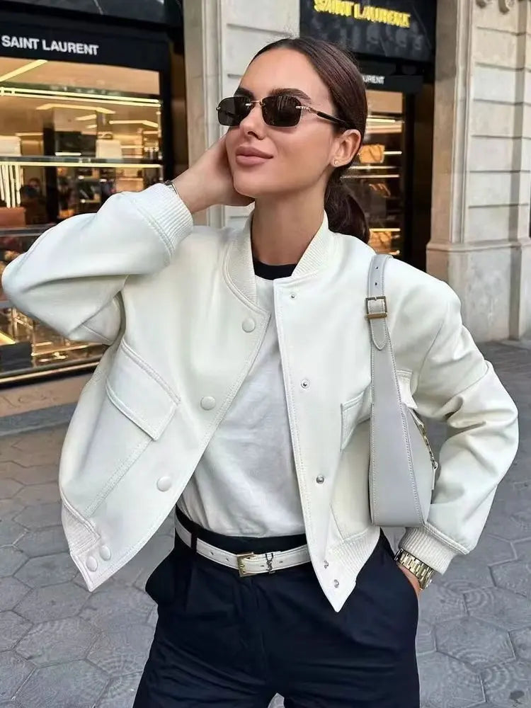 Stand Collar Pocket Jacket for Women