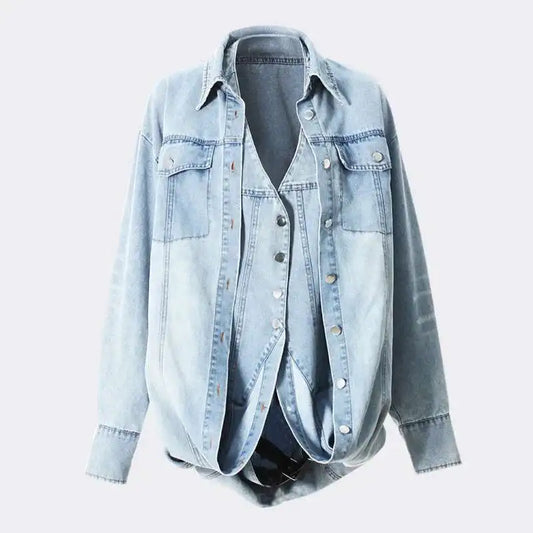 Deat Spliced Belt Denim Coat