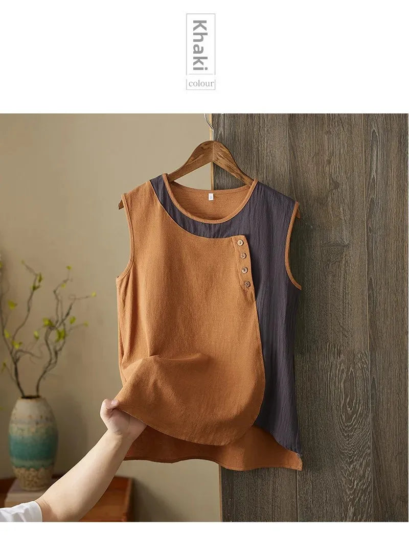 Asymmetric Cotton Linen Top