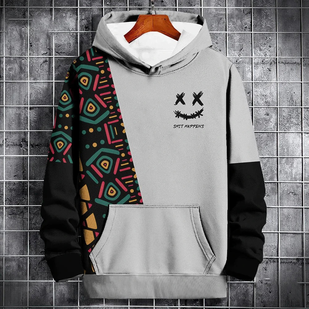Ethnic Print Patchwork Hoodie