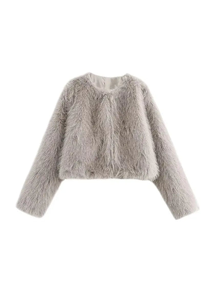 Plush Chic Cropped Faux Fur Jacket