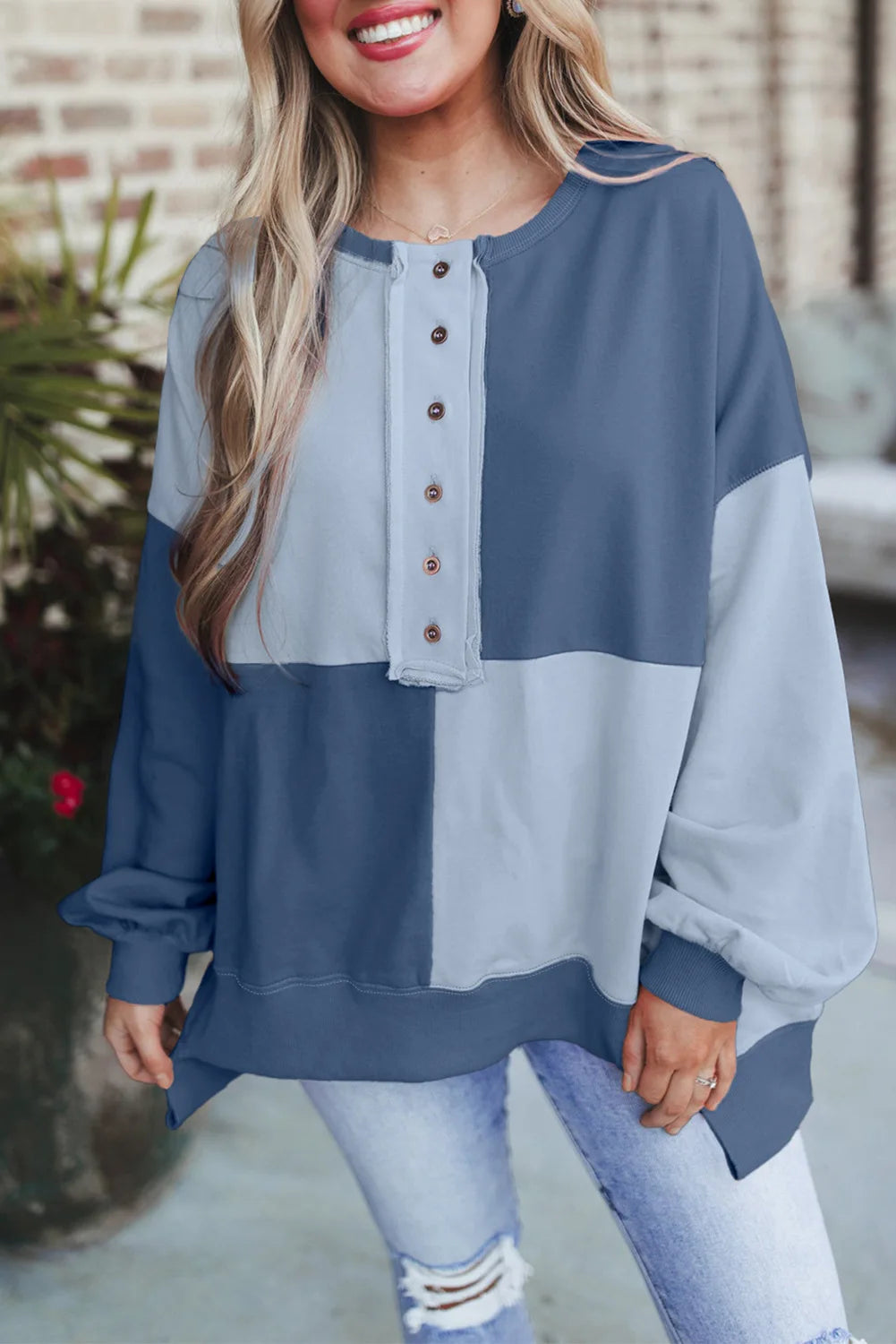 Trendy Contrast Buckle Sweatshirt