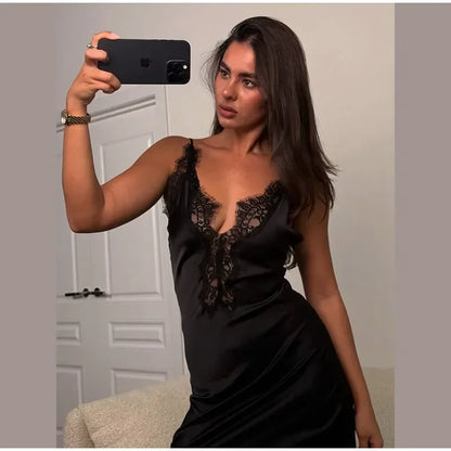 Satin Glow Lace Splice Dress