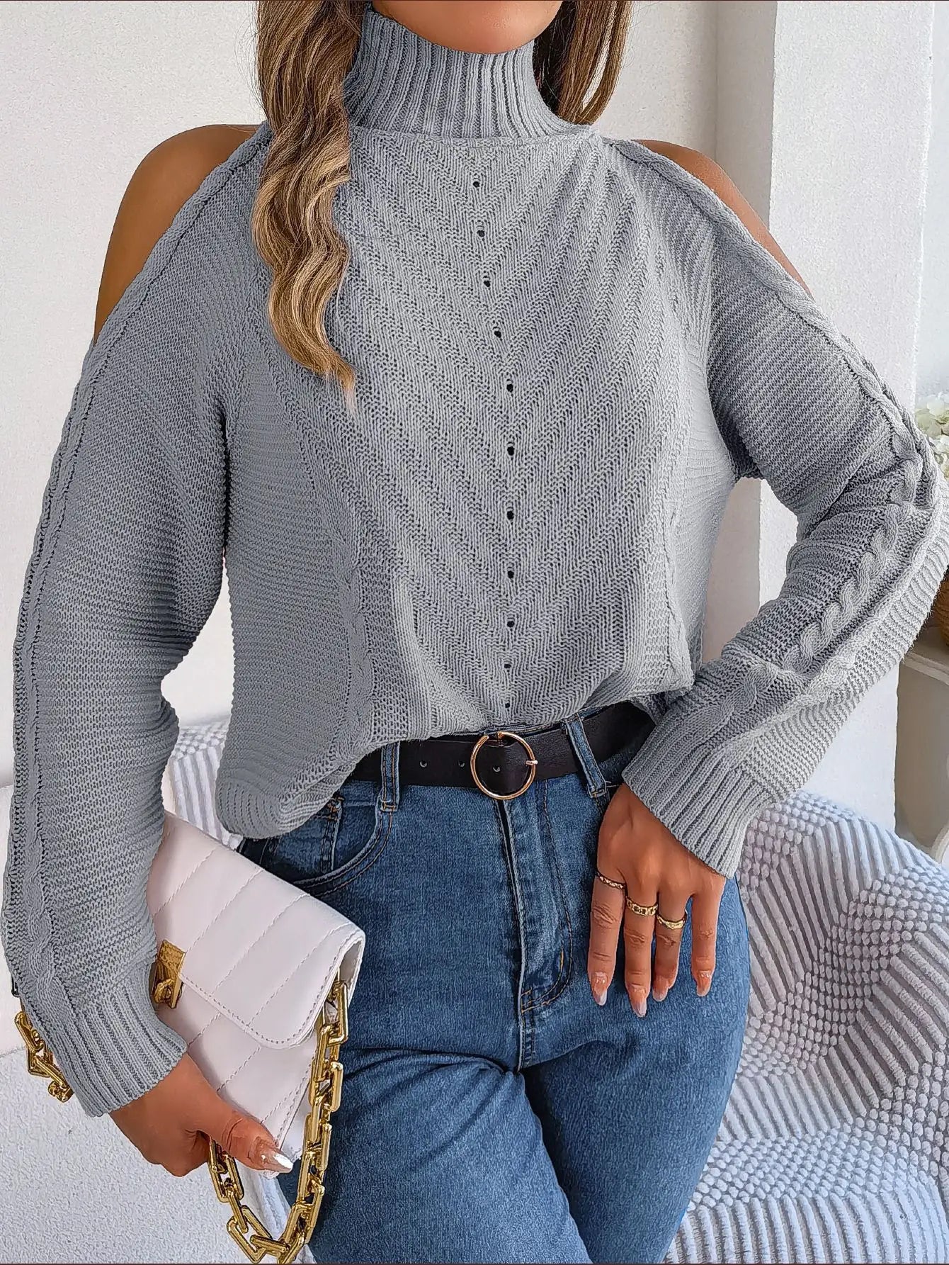 Chill Grace Turtleneck Cold Shoulder Sweater