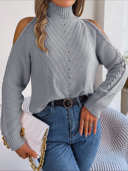 Chill Grace Turtleneck Cold Shoulder Sweater