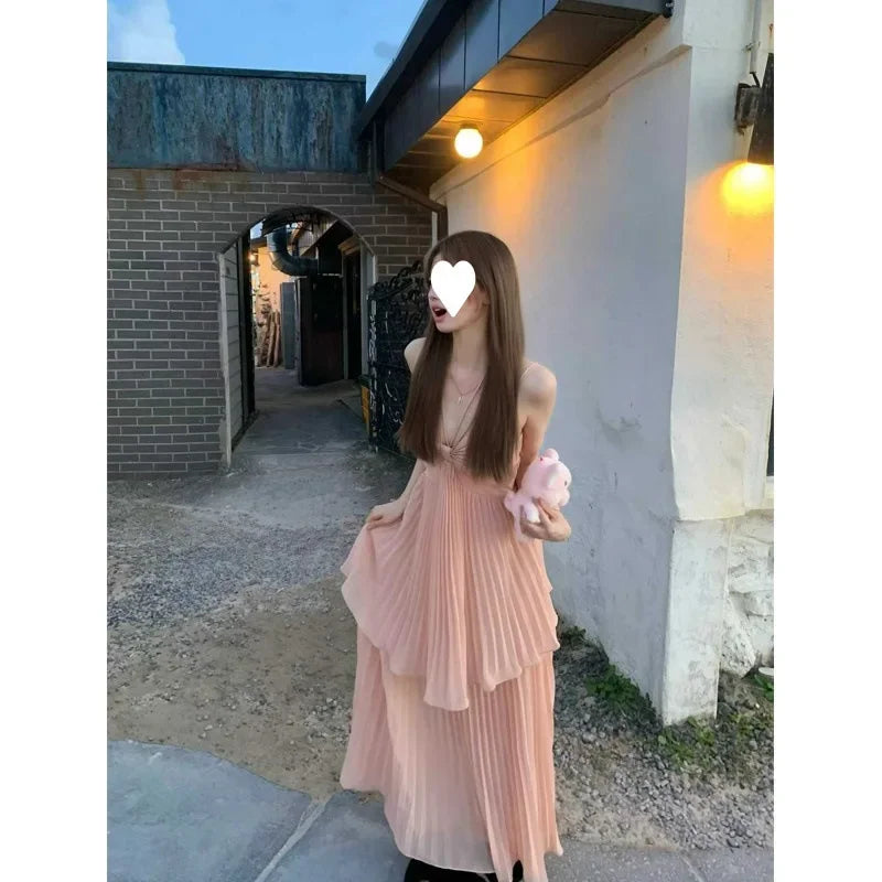 Pleated Halter Neck Summer Gown