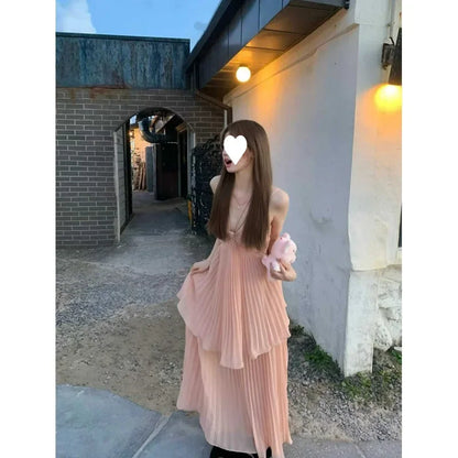 Pleated Halter Neck Summer Gown