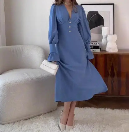 V-neck Slim A-Line Dress