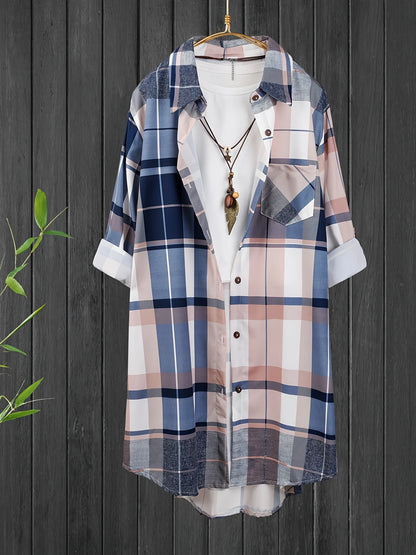 Plaid Charm Oversized Lapel Shirt