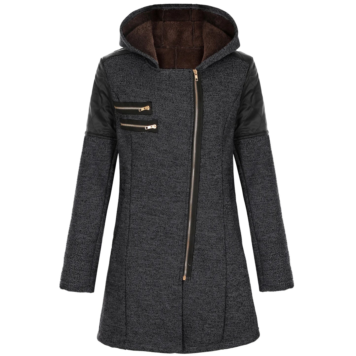 Women’s Mid-Length Hooded Loose Tweed Trench Coat