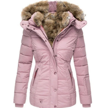 Autumn Winter Plush Lining Hooded Cotton Jacket