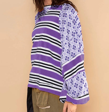 Vibrant Floral Stripe Hoodie