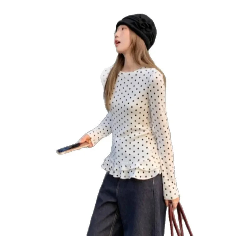Ruffle Hem T-Shirt — Cute Polka Dot Casual