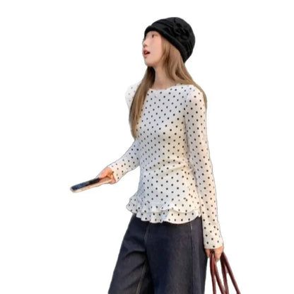 Ruffle Hem T-Shirt — Cute Polka Dot Casual