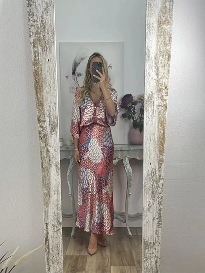 Sophisticated Printed V-Neck Skirt Set