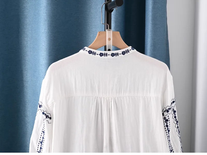 Boho Bloom Embroidered Cotton Shirt
