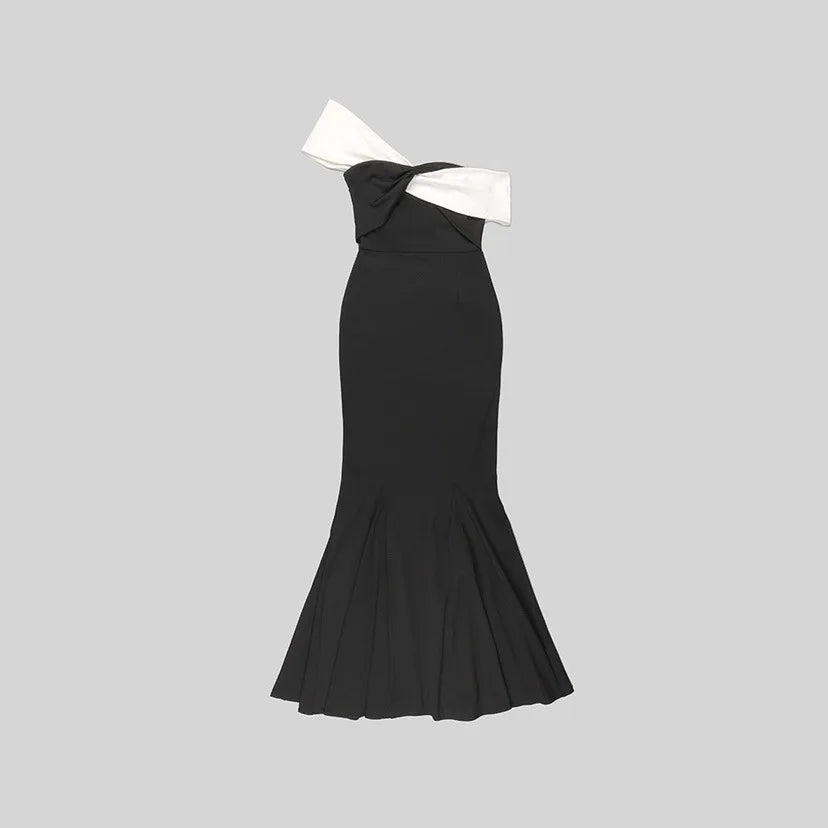 Glam Curve Contrast Slit Dress