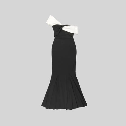 Glam Curve Contrast Slit Dress