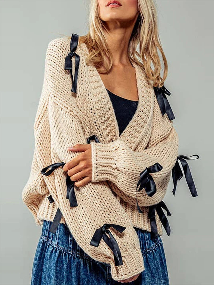 Belle Knot Deep V Bow Cardigan