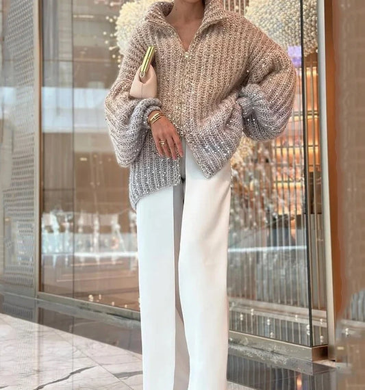 Sequin V-Neck Party Sweater