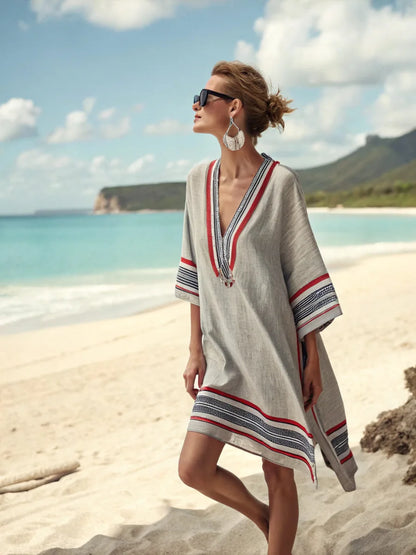 Coastal Bloom V-Neck Holiday Dress