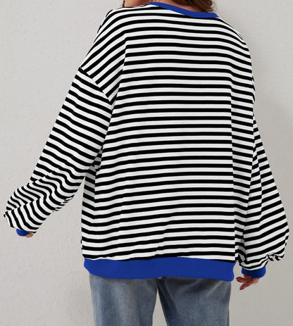 Women's Striped Crew Neck Long Sleeve Pullover Sweater for Fall/Winter Homewear